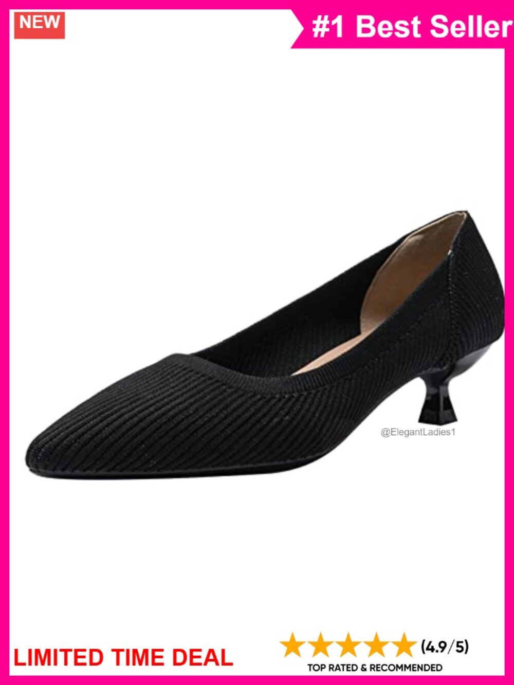 Kitten Heel Pointed Toe Knit Slip On Pumps Comfort Dress Shoes